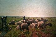 Landschap met herder en kudde schapen, Cornelis Van Leemputten